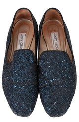Dark Blue Glittery Flat Shoes