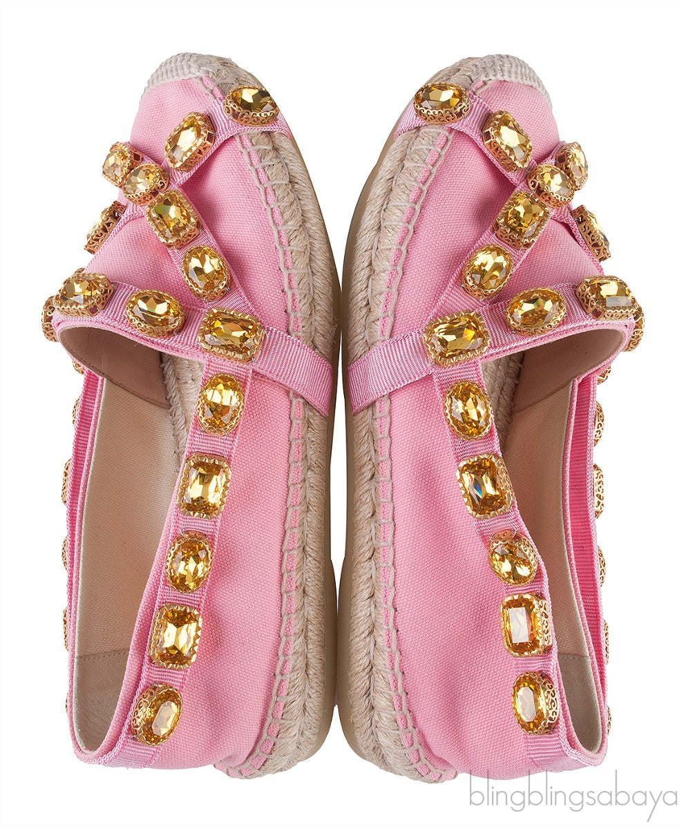 Pepita Pink Canvas Crystal Espadrille