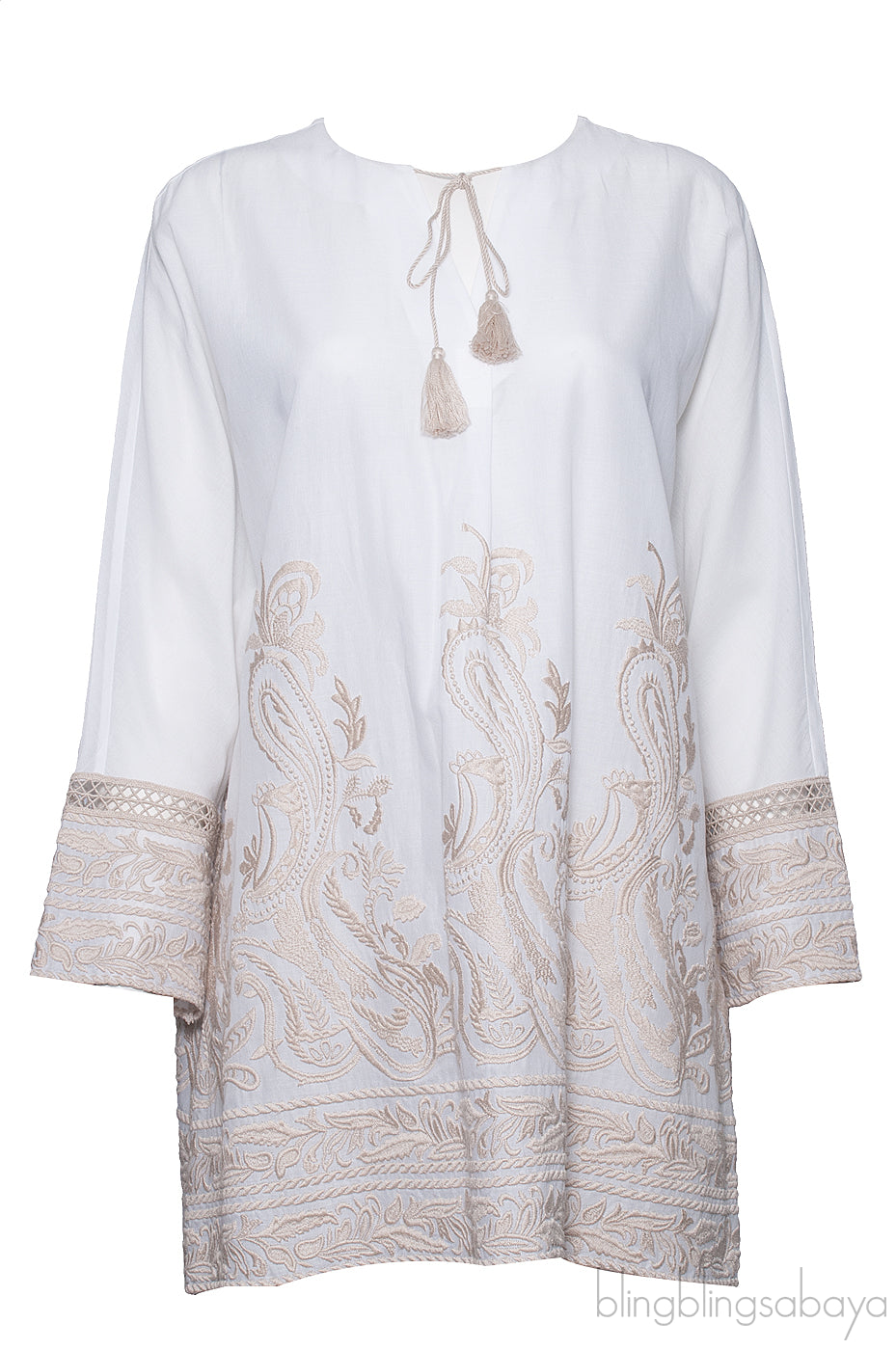 White Embroidered Short Kaftan