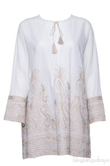 White Embroidered Short Kaftan