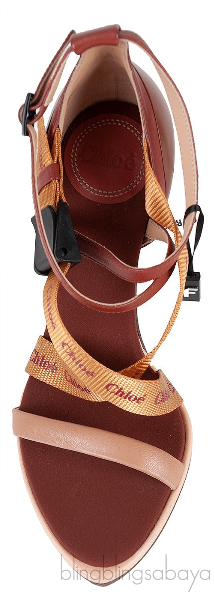 Brown Logo Strappy Slingback Sandals