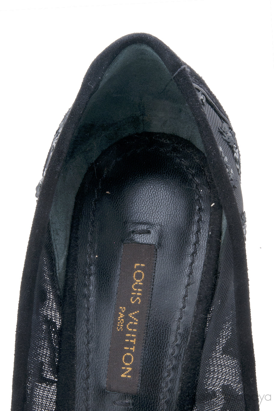 Black Mesh Monogram Sequin Heels