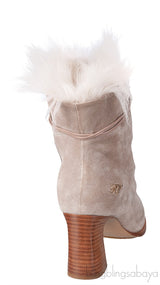 Grey Fur Trim Lace Ankle Boots