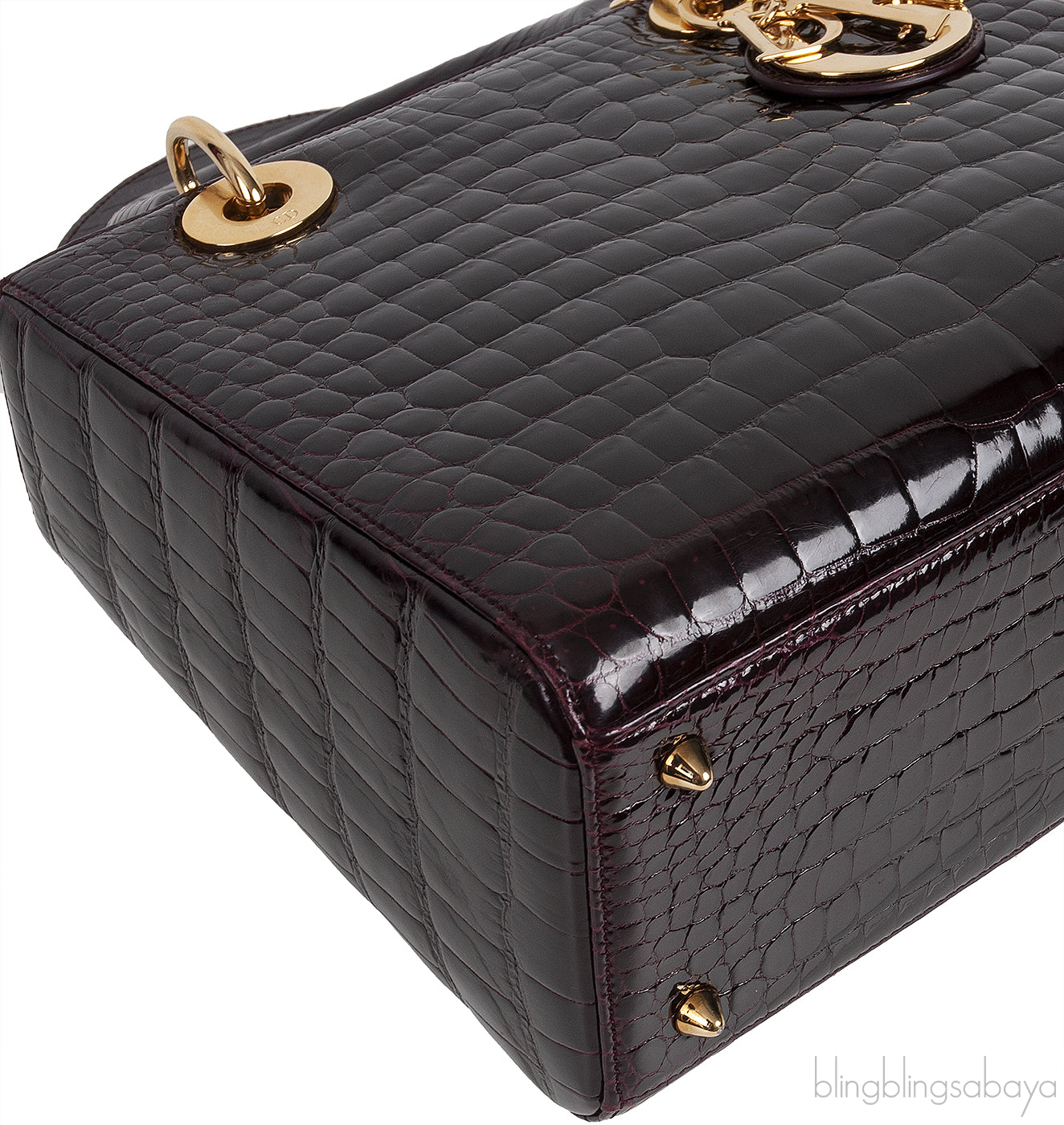 Lady Dior Medium Amethyst Porosus Crocodile GHW