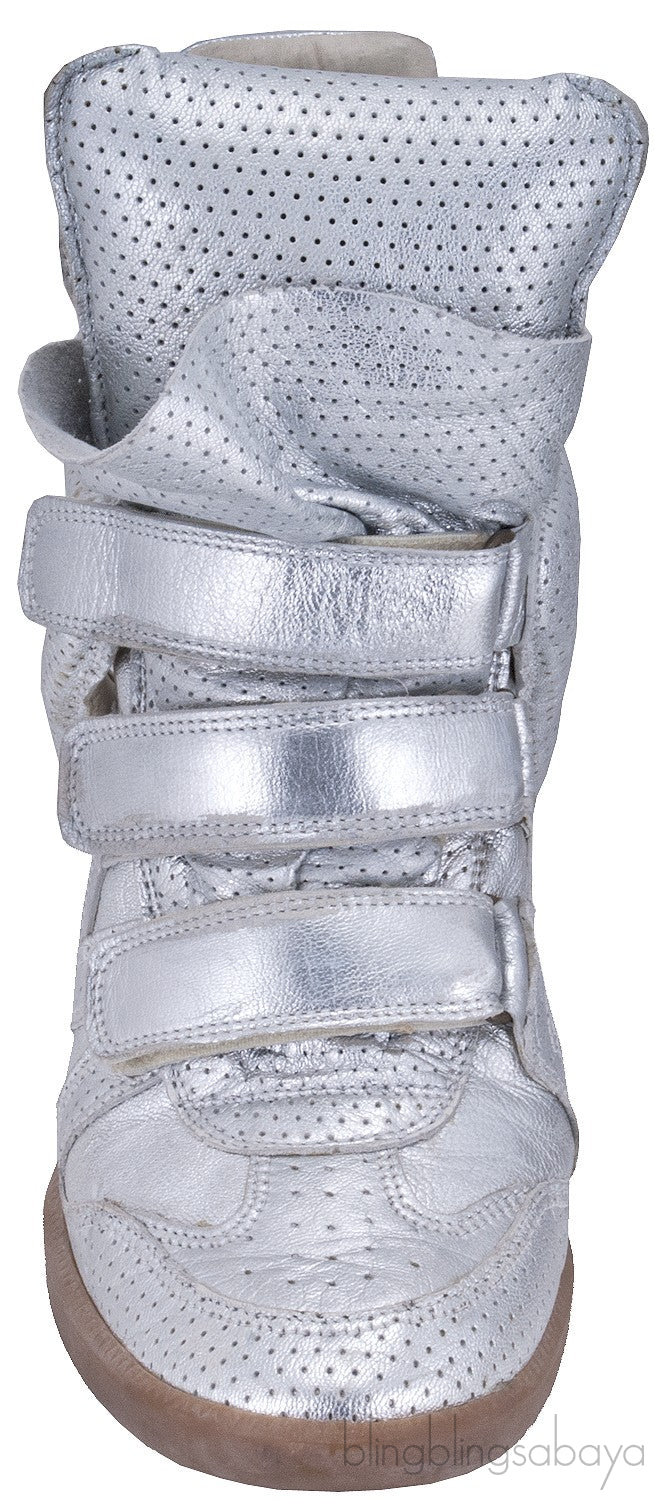Silver Metallic Leather Bird Sneakers