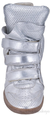Silver Metallic Leather Bird Sneakers