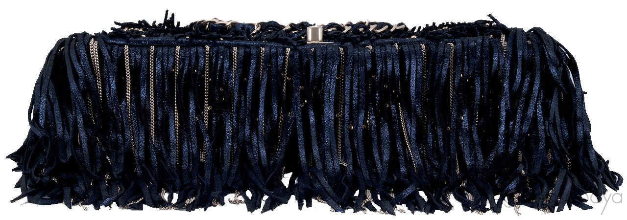 Suede Fringe & Chains Flap Bag