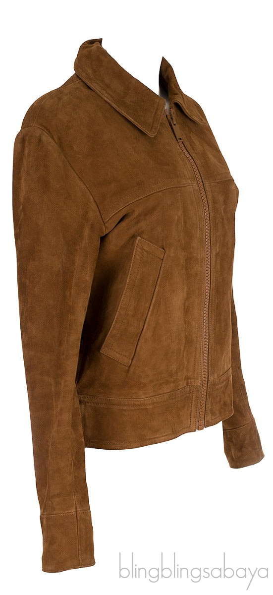 Brown Suede Bomber Jacket