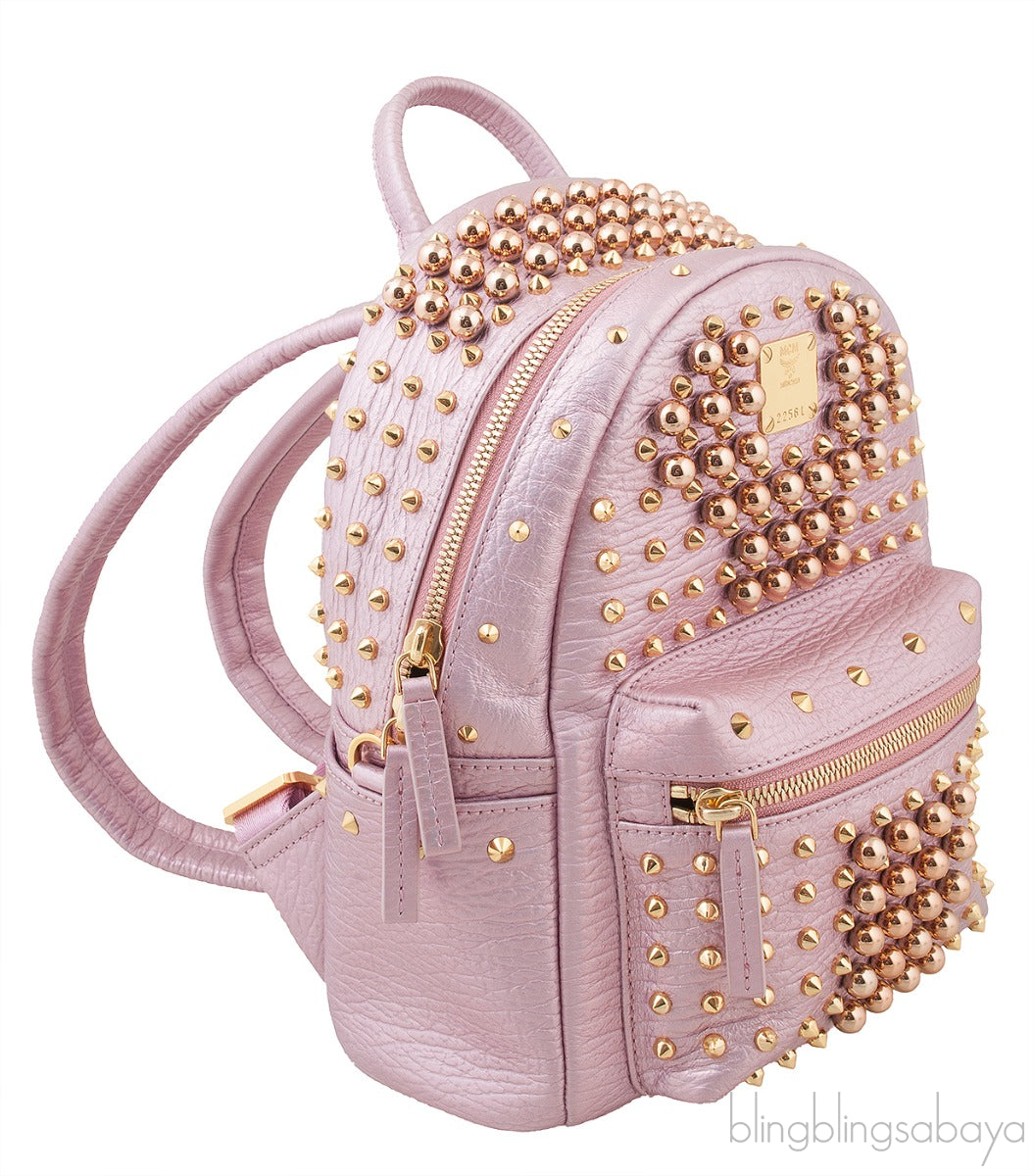 Pink Metallic Embellished Backpack
