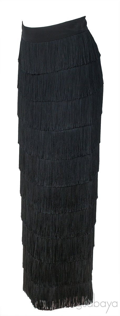 Black Tiered Fringed Maxi Skirt
