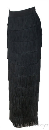 Black Tiered Fringed Maxi Skirt