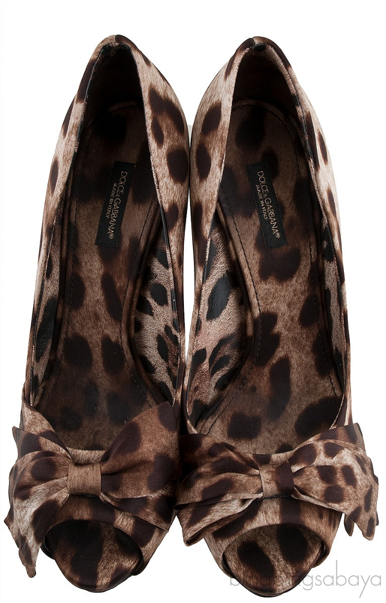 Leopard Bow Peep Toe Heels