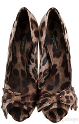 Leopard Bow Peep Toe Heels