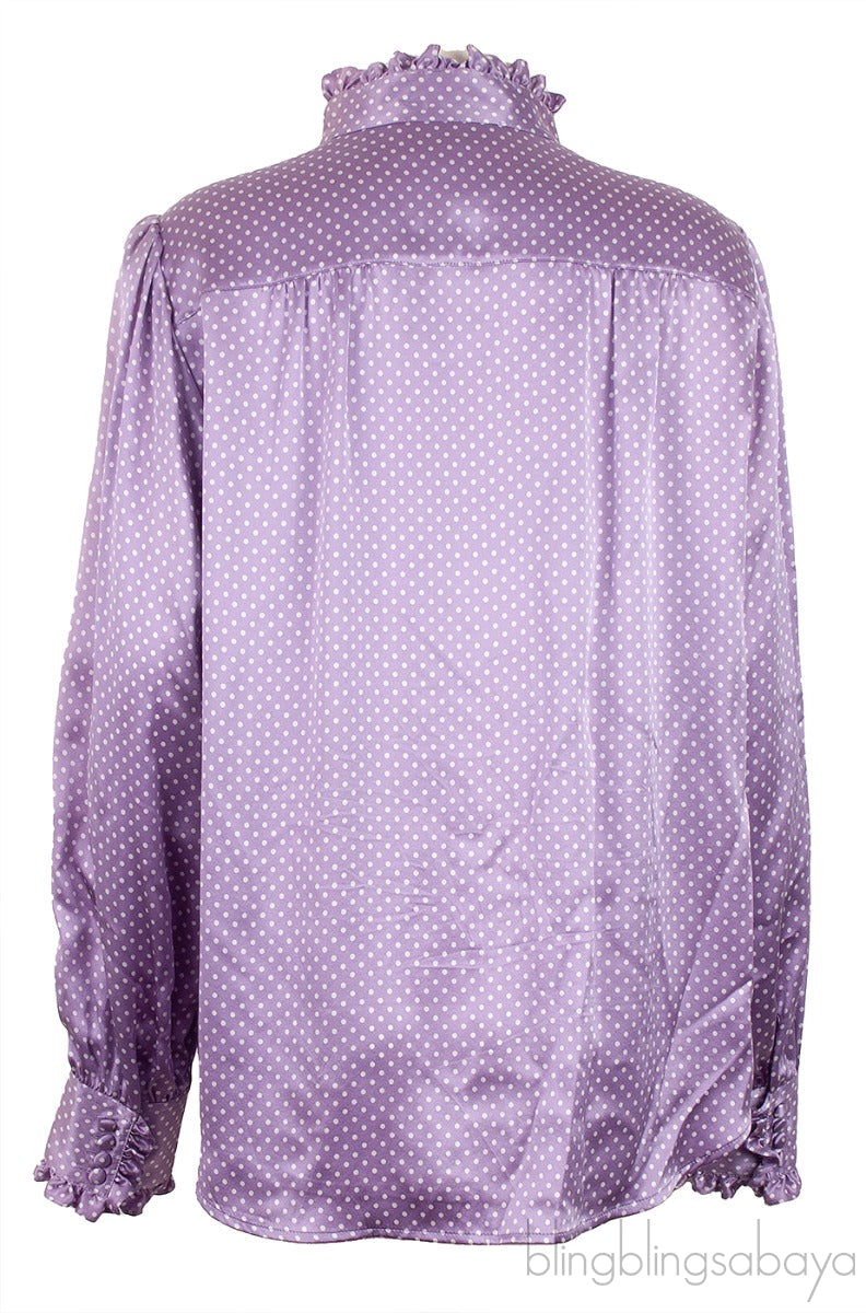 Violet Polka-dot Ruffle Trim Longsleeve Shirt