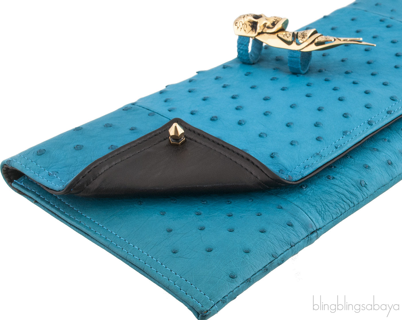 Maison Du Posh Ostrich Knuckle Ring Clutch