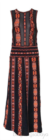 Black & Orange Printed Sleeveless Dress