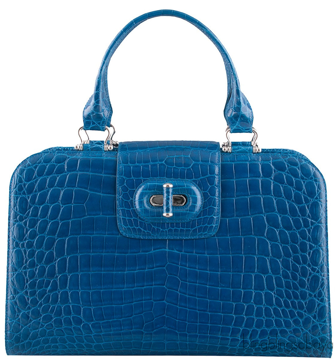 Blue Crocodile Large Top Handle Bag