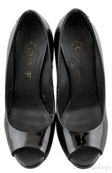 Patent Black Peep Toe Heels