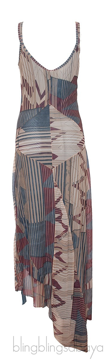 Multicolor Asymmetrical Hem Sleeveless Dress