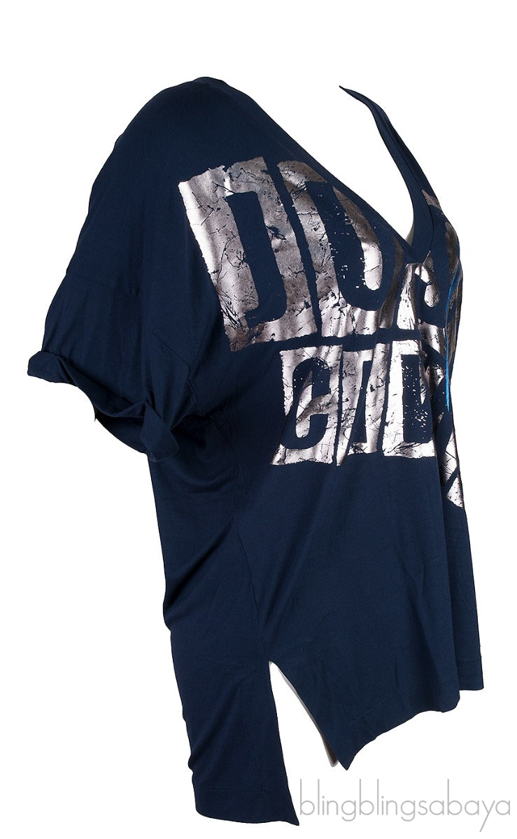 Blue Oversized Logo Print T-shirt