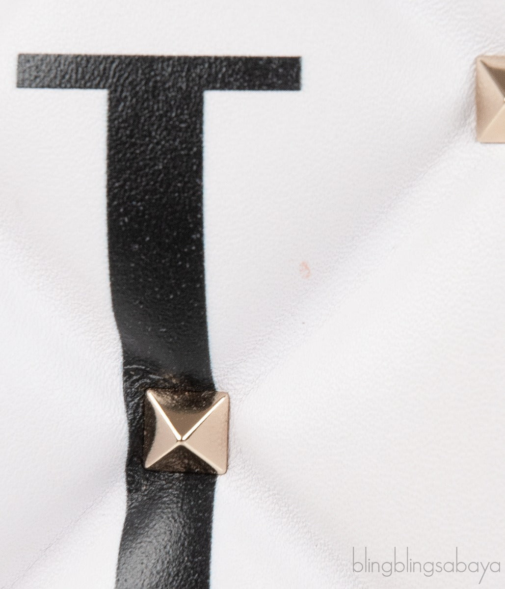 White Candystud Printed Top Handle Bag