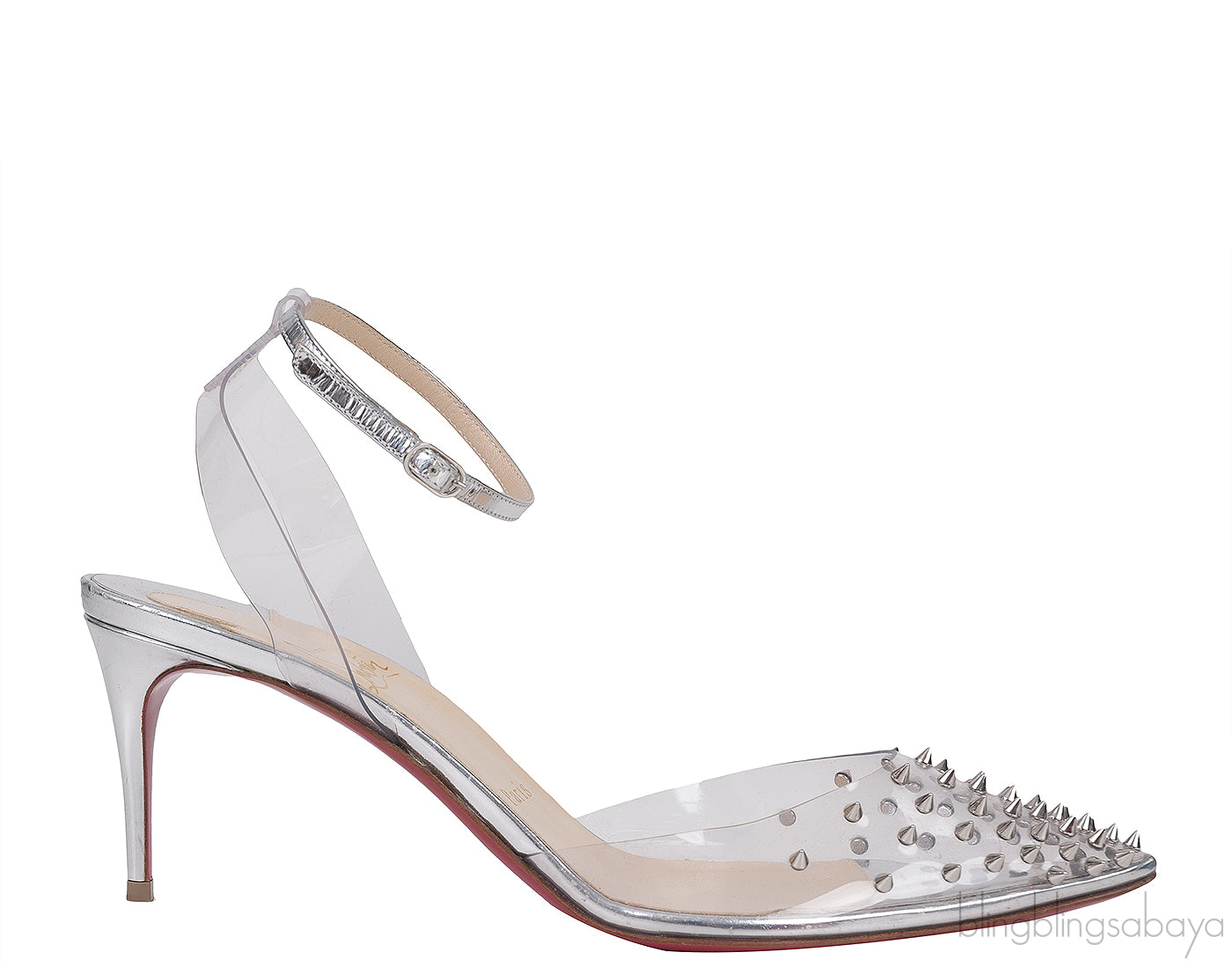 Spikoo Silver PVC Slingback Heels