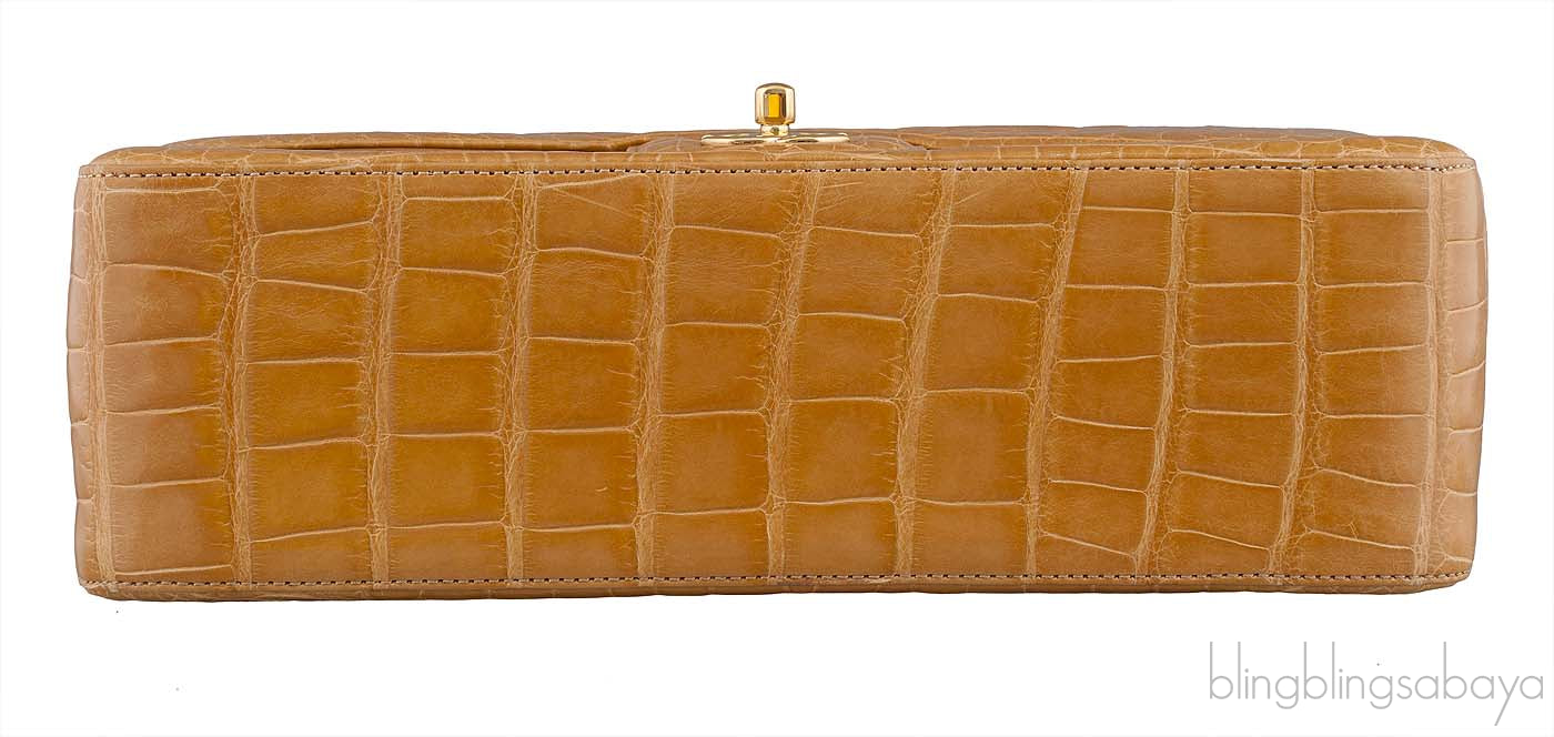 Camel Brown Crocodile Jumbo Flap Bag