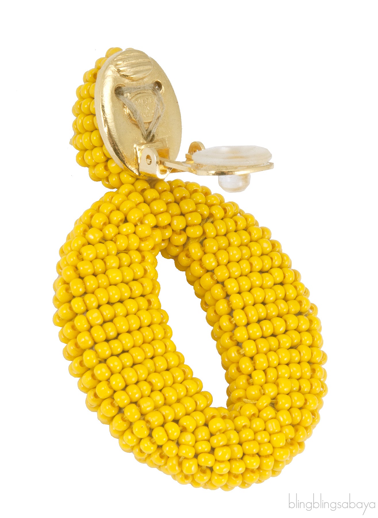 Circle Yellow Mustard Beaded Earrings