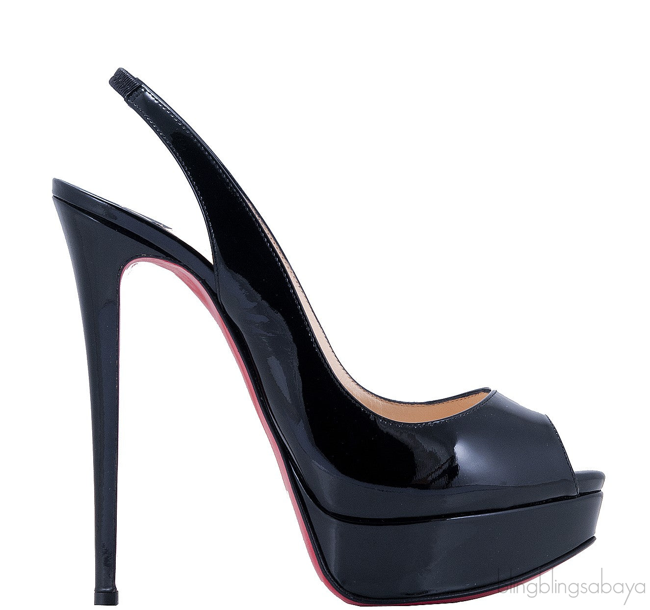 Lady Peep Sling Patent Pump