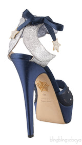 Blue Crystal Mesh Slingback Heels