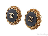 Vintage Chain CC Button Gold Plated Clip-on Earrings
