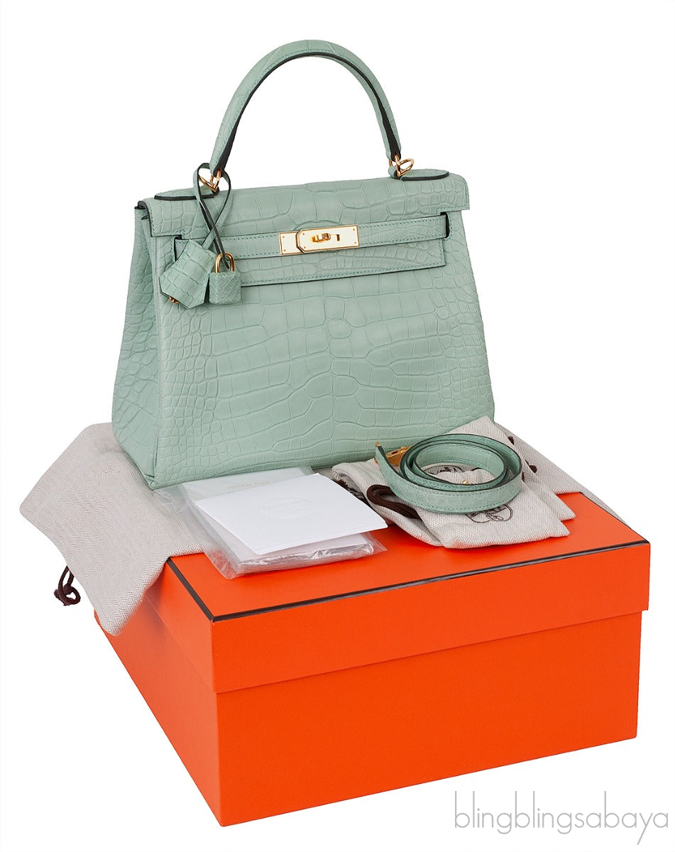 Kelly 28 Vert D\'Eau Matte Crocodile GHW