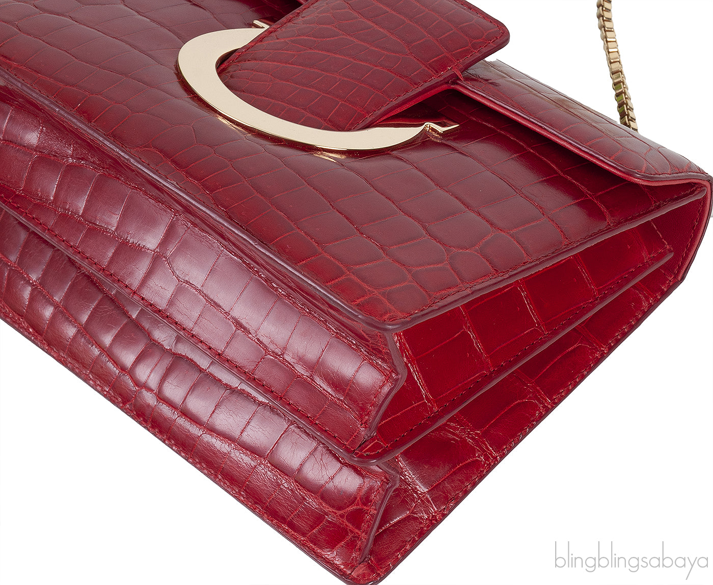 Salvatore Ferragamo Red Crocodile Gancio Shoulder Bag