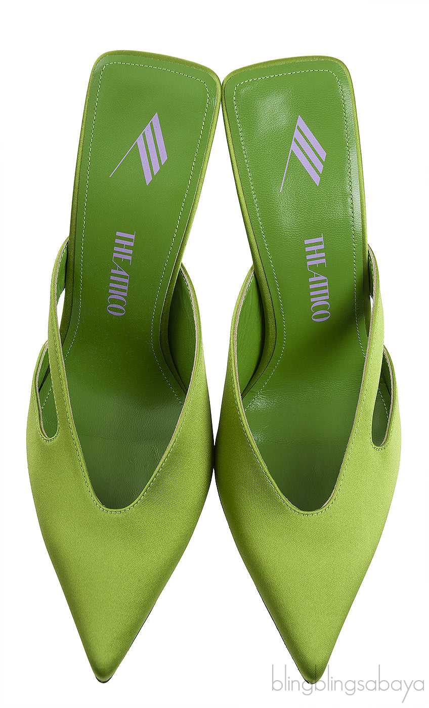 Green Pointed Satin Mule