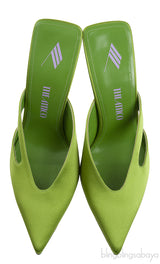 Green Pointed Satin Mule