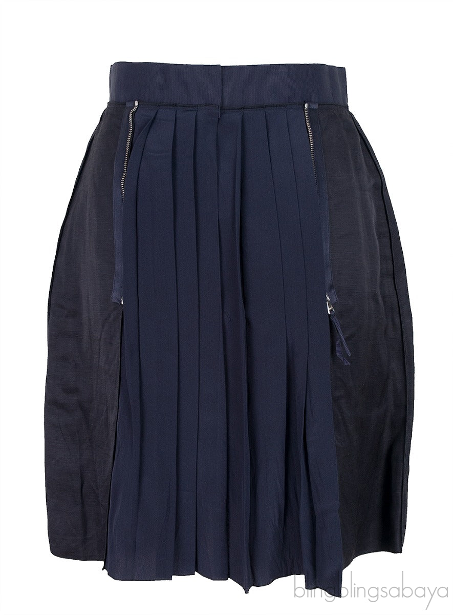 Black & Dark Blue Pleated Detail Skirt