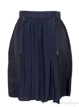Black & Dark Blue Pleated Detail Skirt