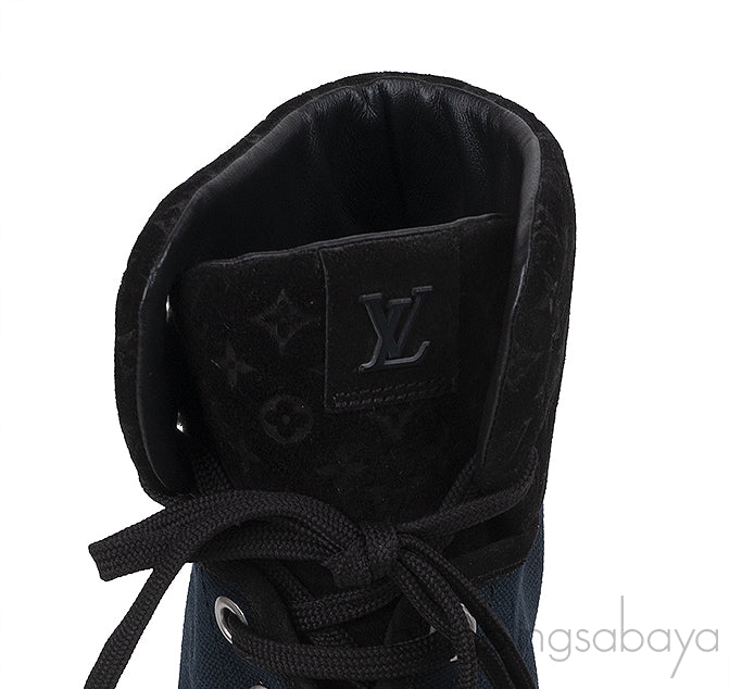 Louis Vuitton Blue & Black Monogram Wedge Boots