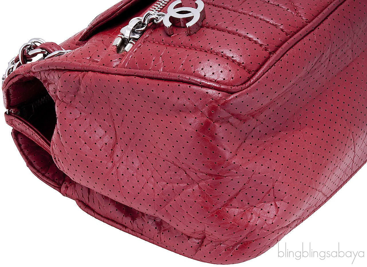 Red Perforated Shoulder Bag