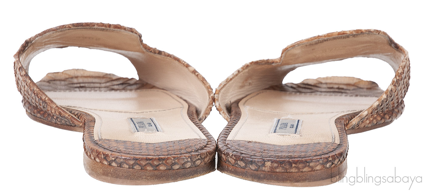 Brown Python Open Toe Slide Sandals 38