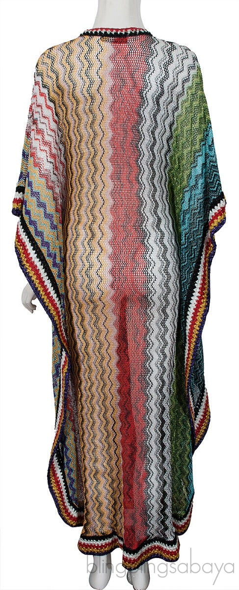 Multicolor Perforated Caftan Dress