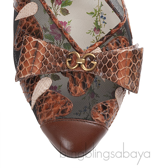 Gucci Malaga Kid Elaphe Lizard Butterflies Mid-Heel Slingback