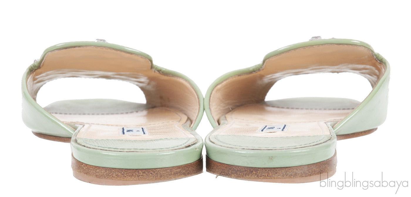 Pastel Green Crystal Open Toe Slide Sandals 38