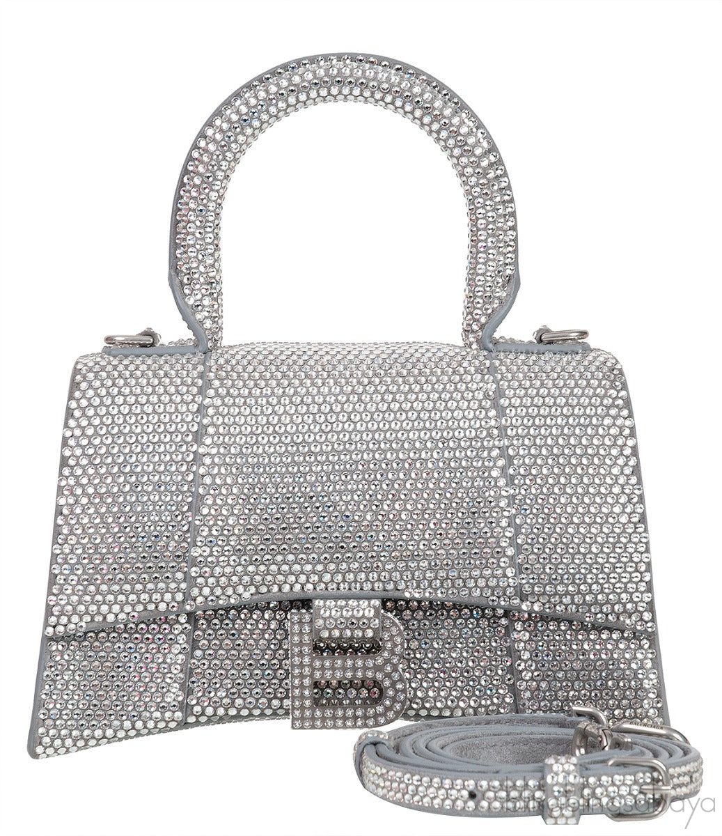 Silver Hourglass XS Rhinestone Suede Calfskin