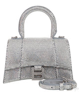 Silver Hourglass XS Rhinestone Suede Calfskin