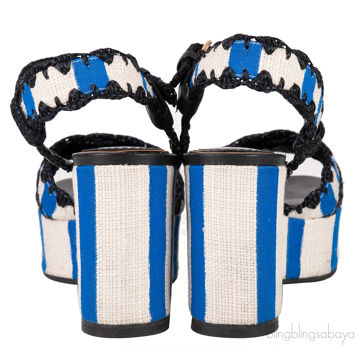 Striped Raffia Wedge Sandals