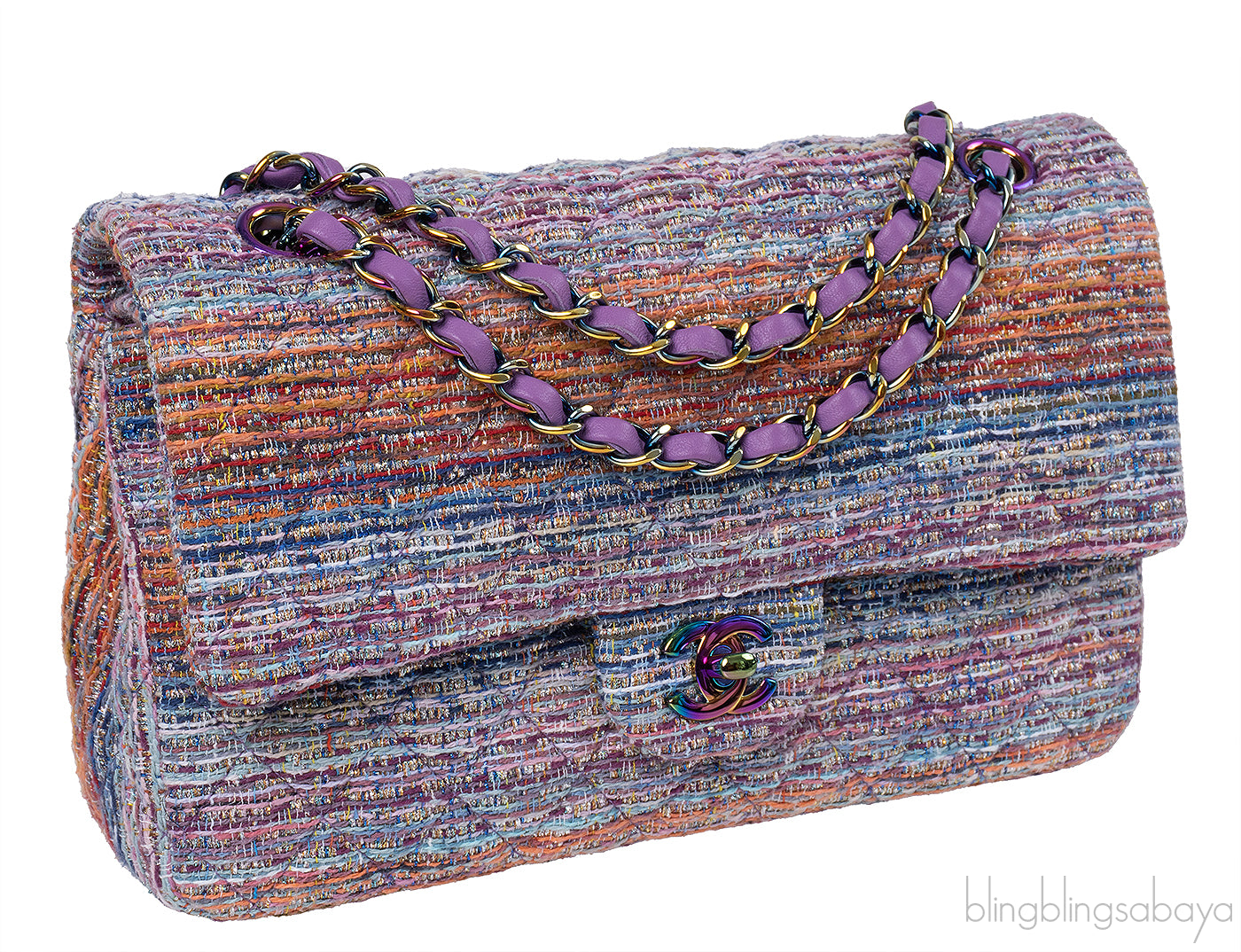Chanel Purple Multicolor Tweed Medium Double Flap Bag