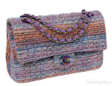 Chanel Purple Multicolor Tweed Medium Double Flap Bag