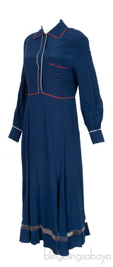 Blue Contrasting Trim Long Sleeve Dress