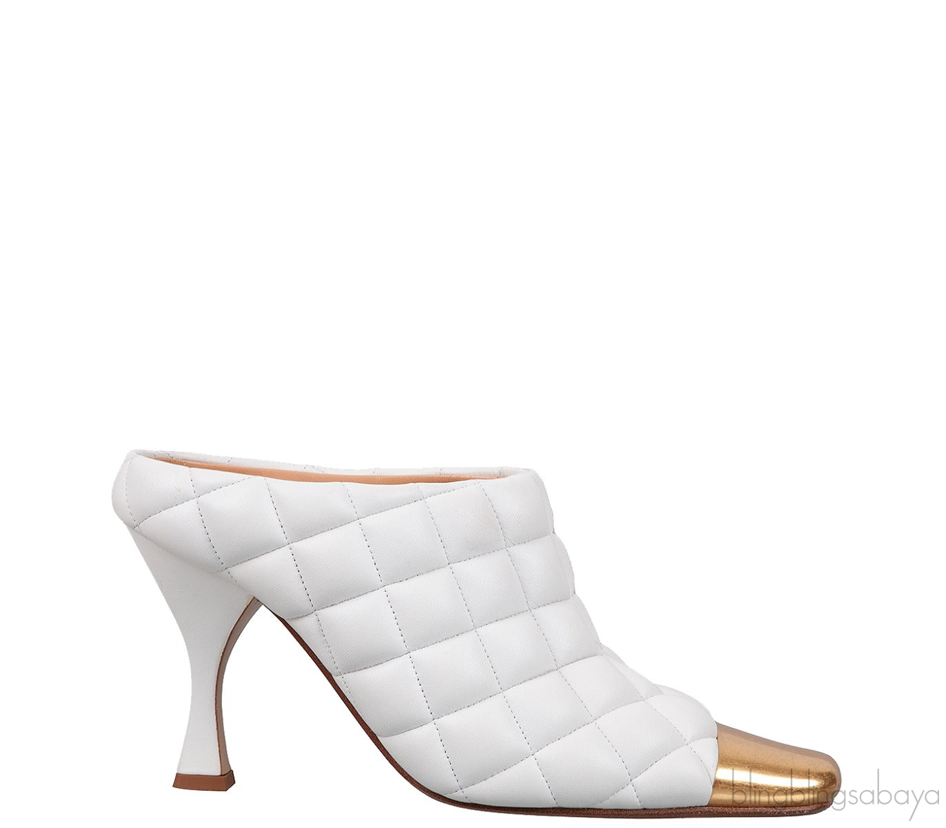 Bottega Veneta White Quilted Gold Square Toe Mule